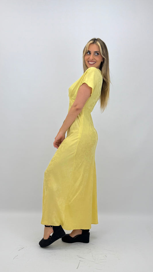 Vestido midi acetinado cornocópias amarelo
