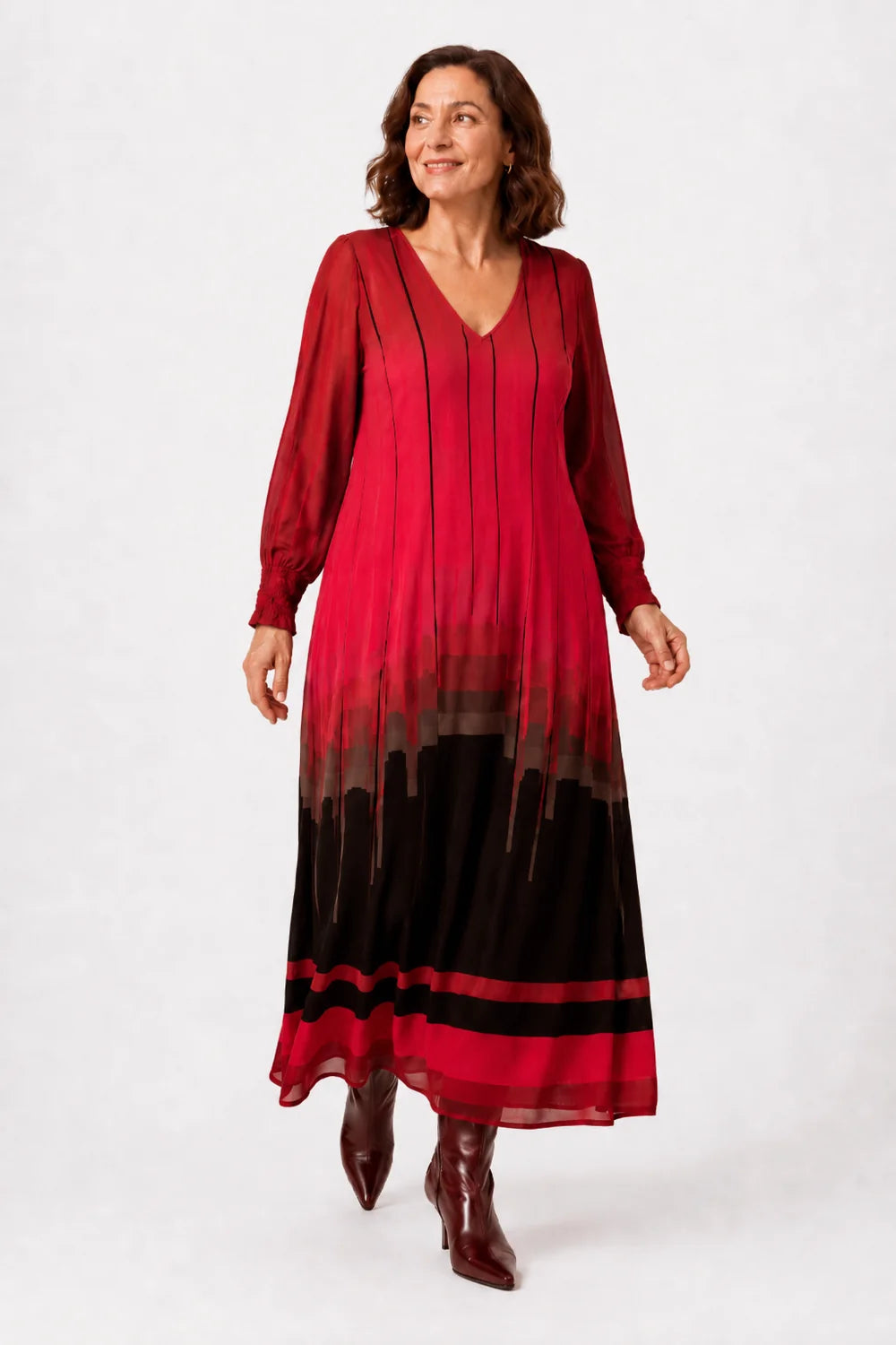 Vestido Mercedes de Miguel tons vermelho
