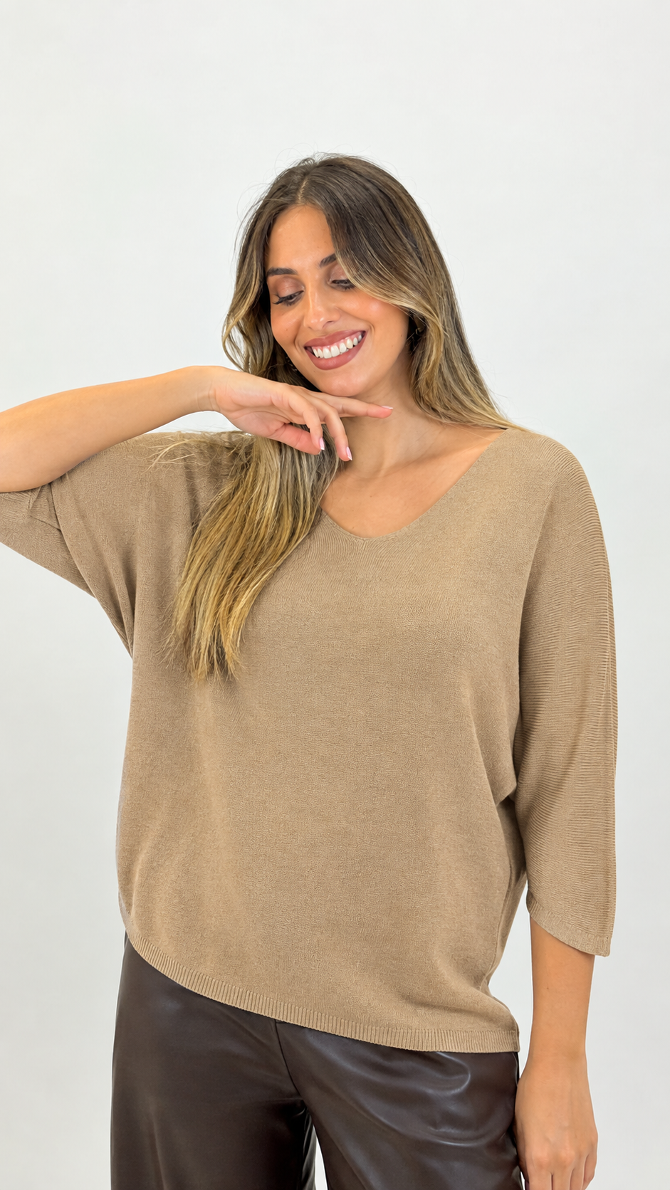 Camisola malha básica meia-estação bege