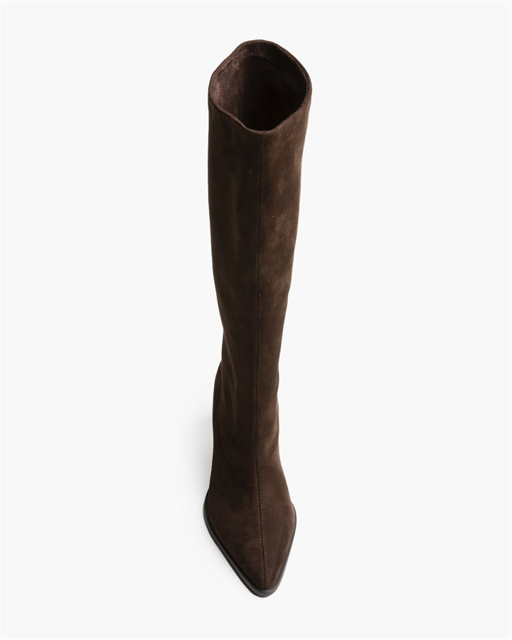 Bota cano alto estilo camurça castanho