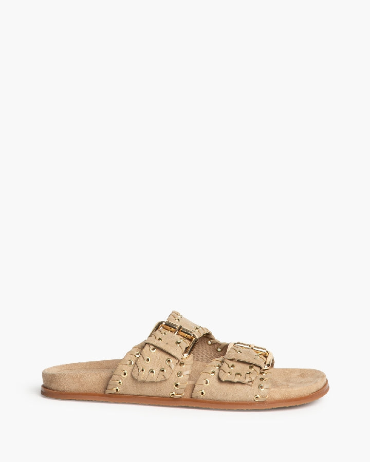 Chinelo camel com fivelas