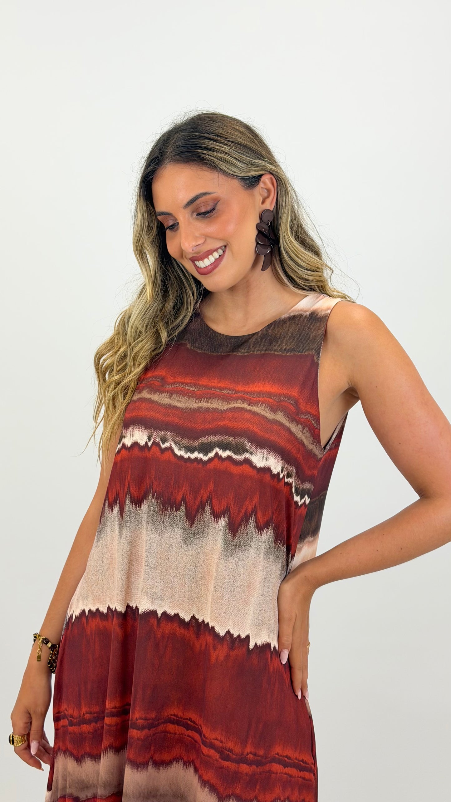 Vestido malha fria tons terracota