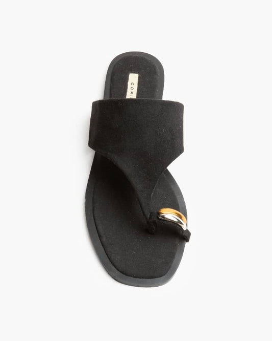 Chinelo estilo camurça com aplicação metalizada Preto