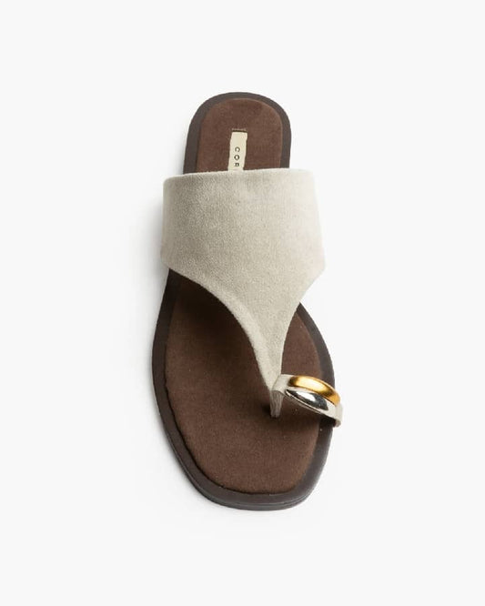 Chinelo estilo camurça com aplicação metalizada Taupe