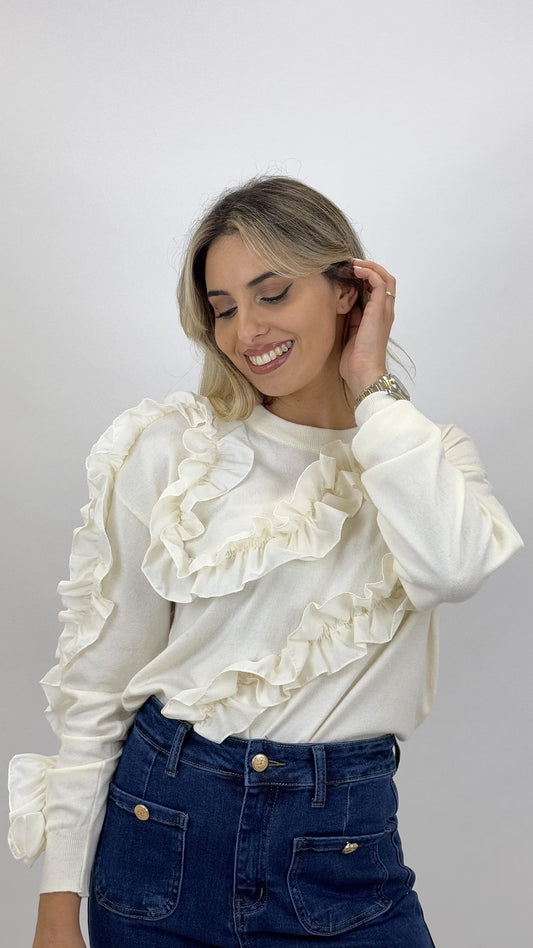 Camisola pérola com folhos