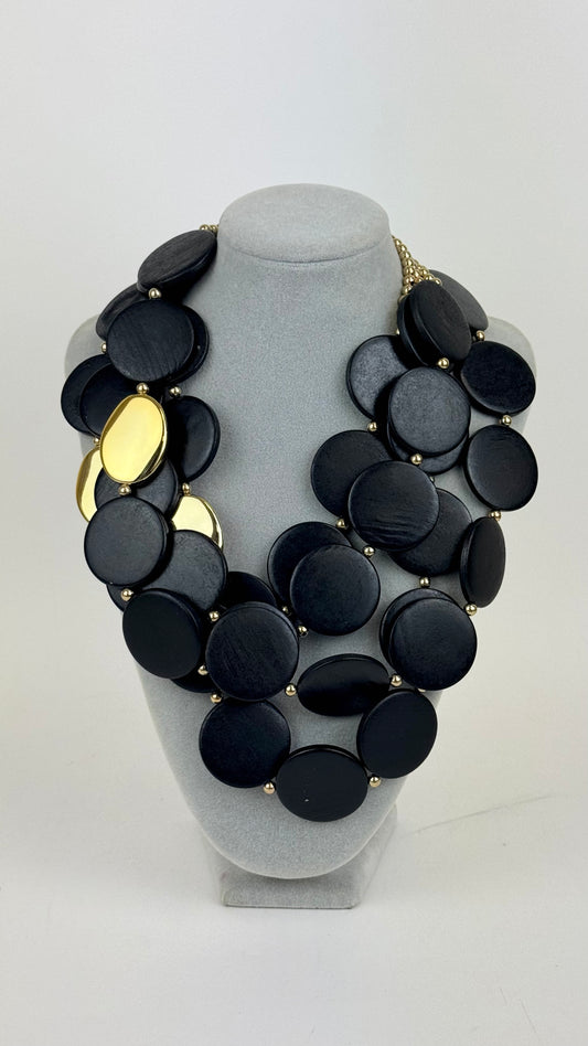 Colar círculos preto e dourado