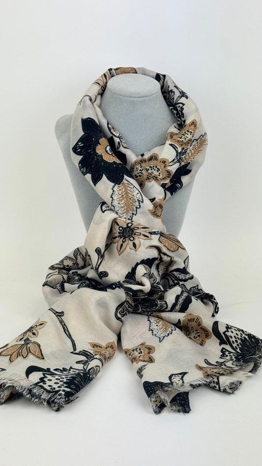 Écharpe fundo creme estampado floral