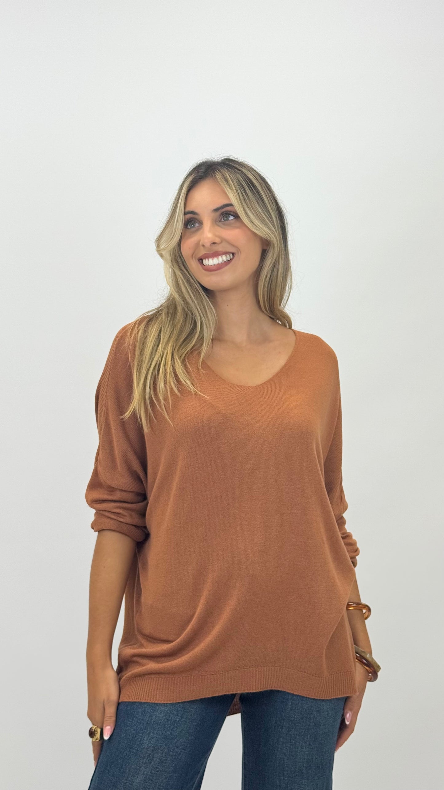 Camisola malha básica manga comprida telha