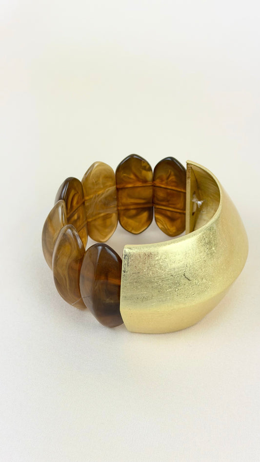 Pulseira acrilico estilo ambar e dourado