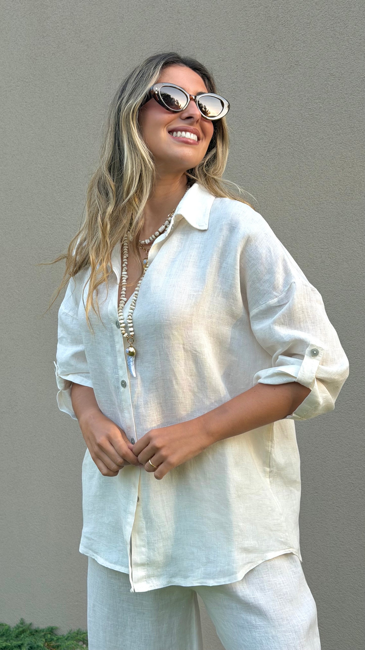 Camisa linho pérola