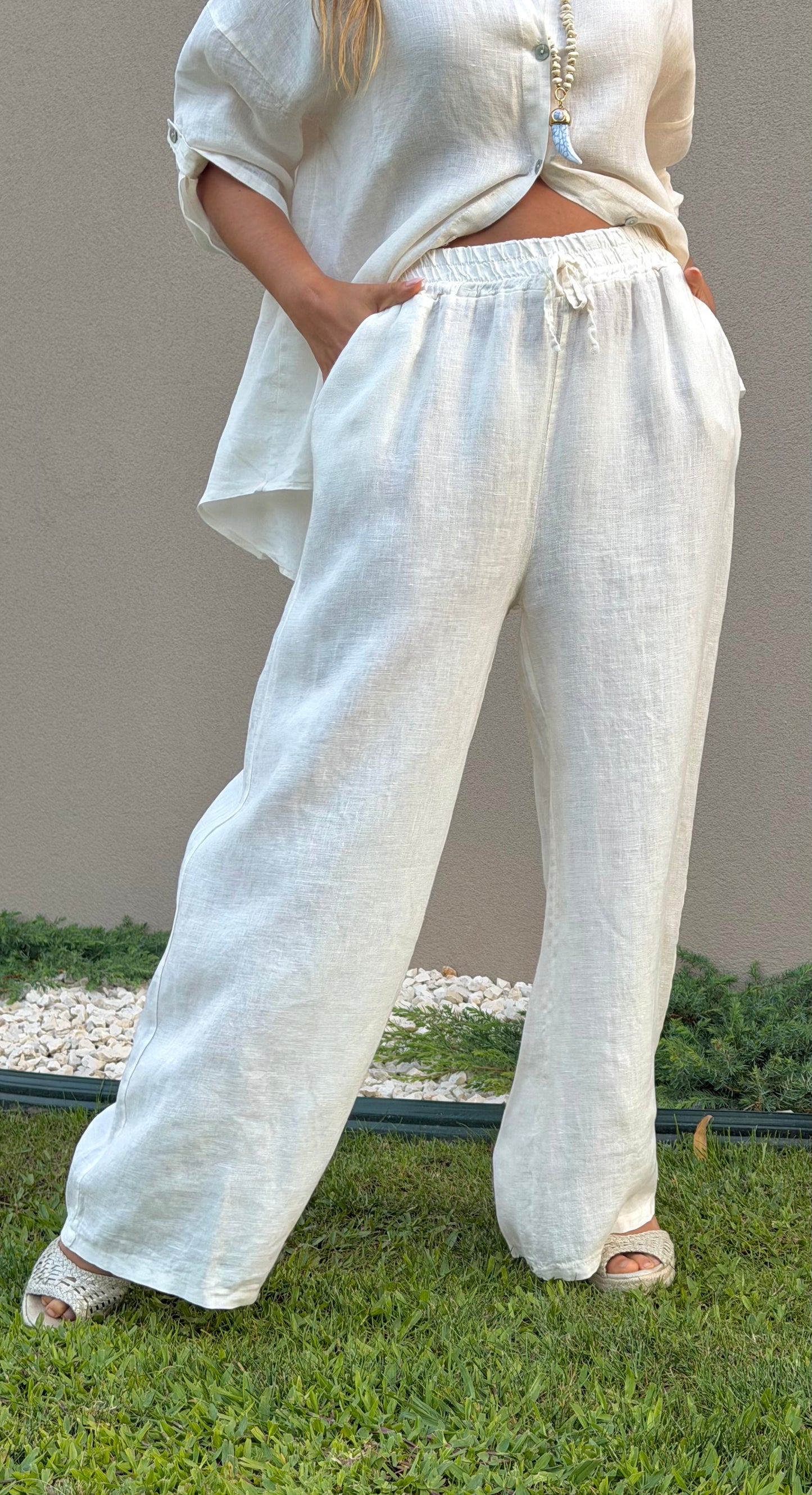 Calça linho pérola