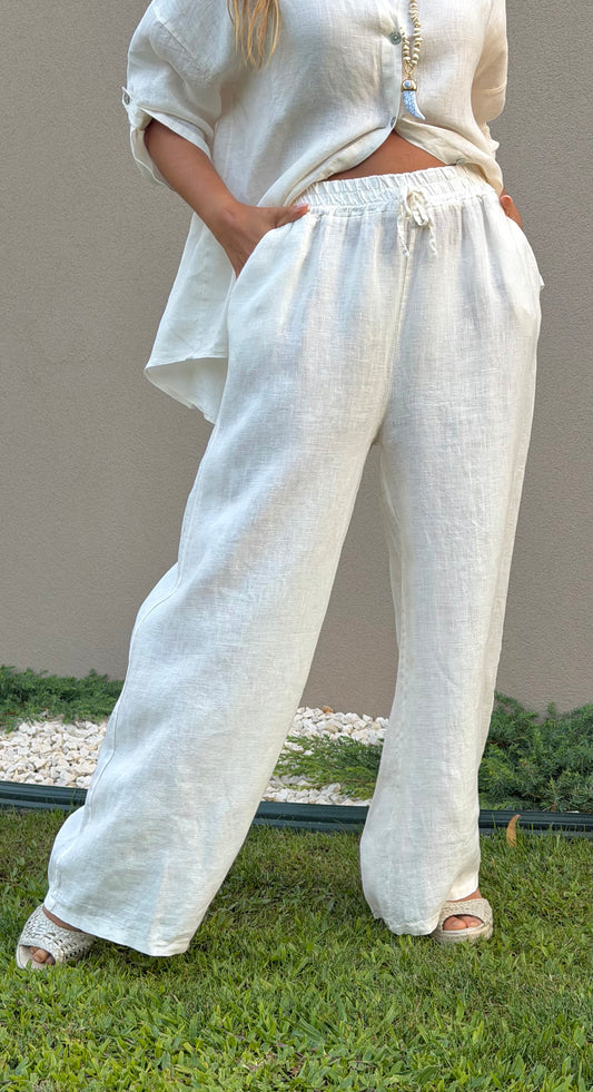 Calça linho pérola