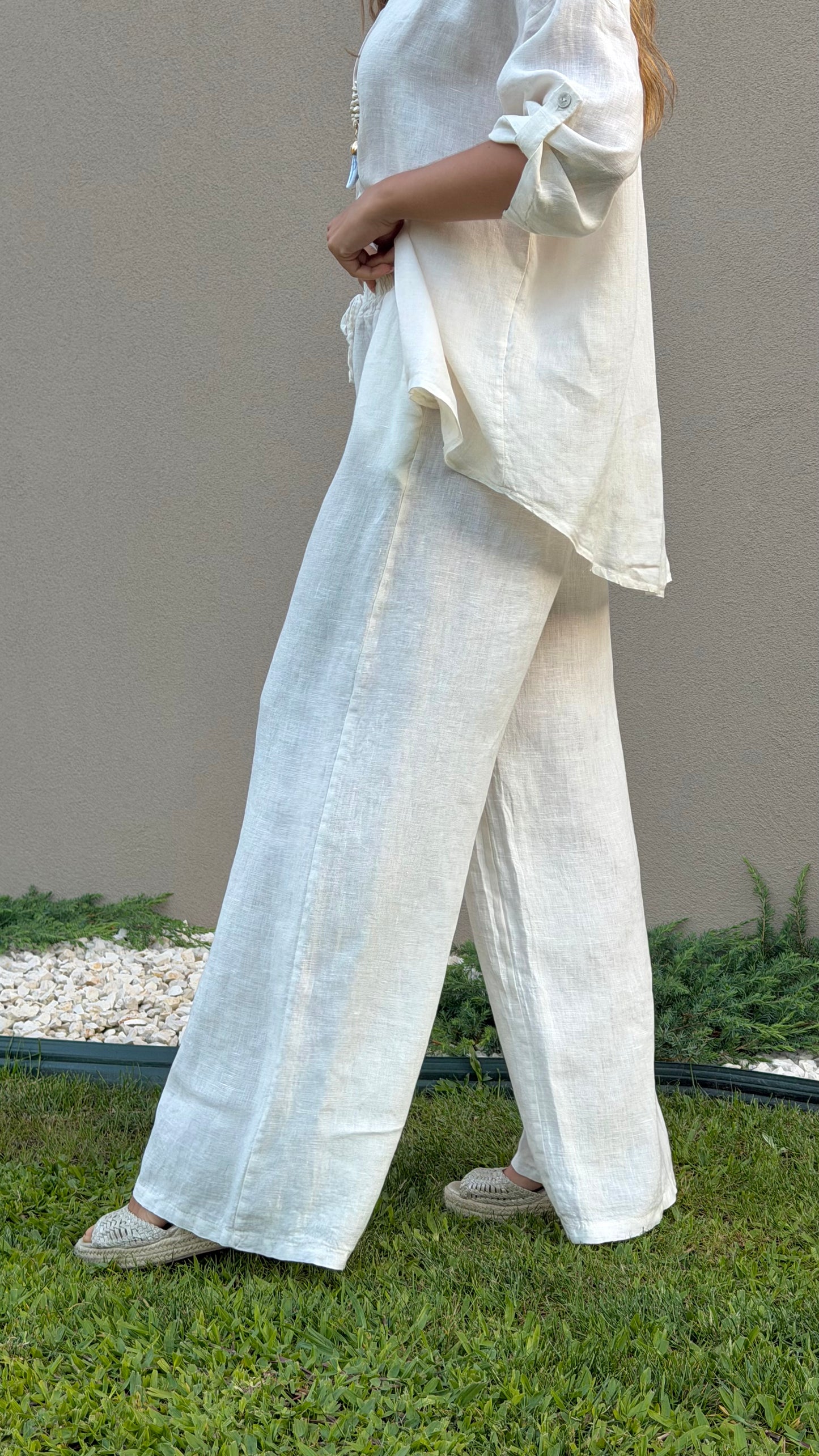 Calça linho pérola