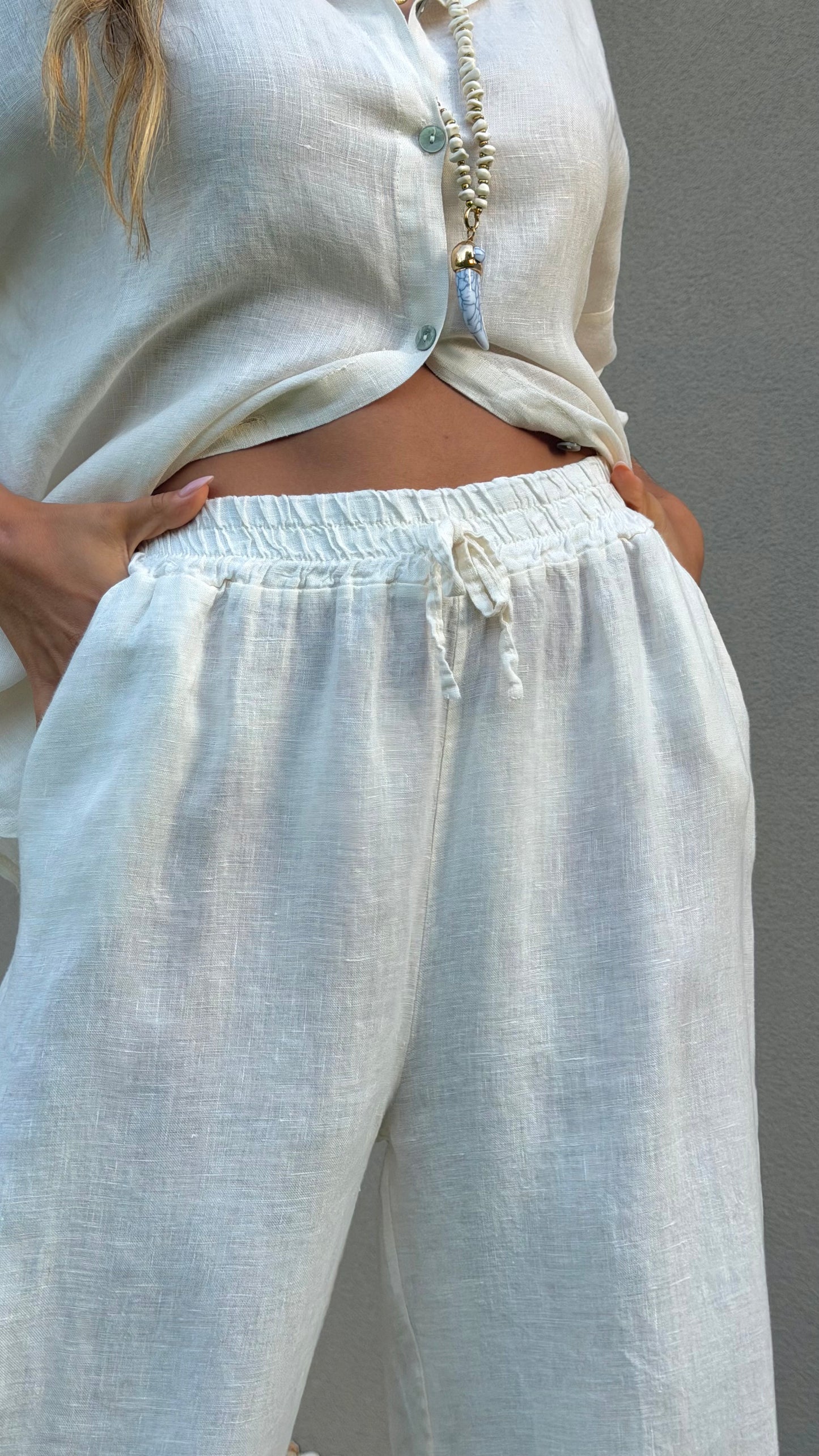 Calça linho pérola