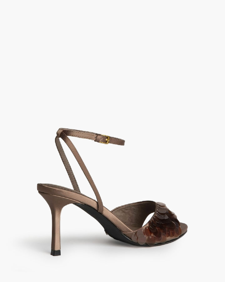 Sandália stilleto com lantejoulas castanho/bronze