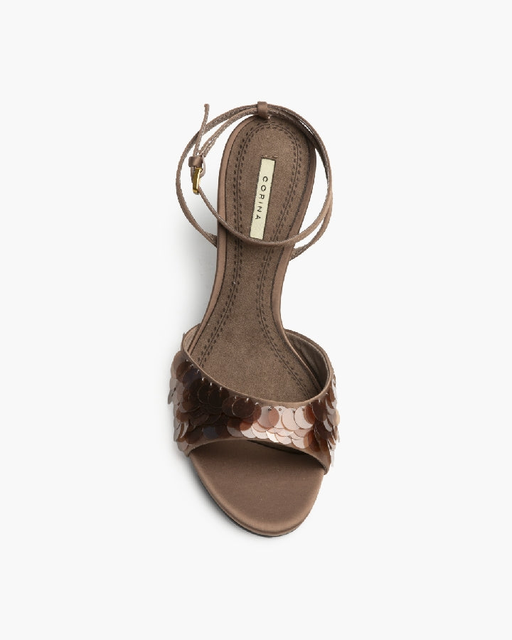 Sandália stilleto com lantejoulas castanho/bronze
