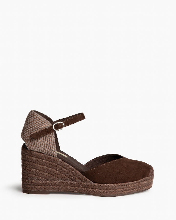 Sandália cunha castanho