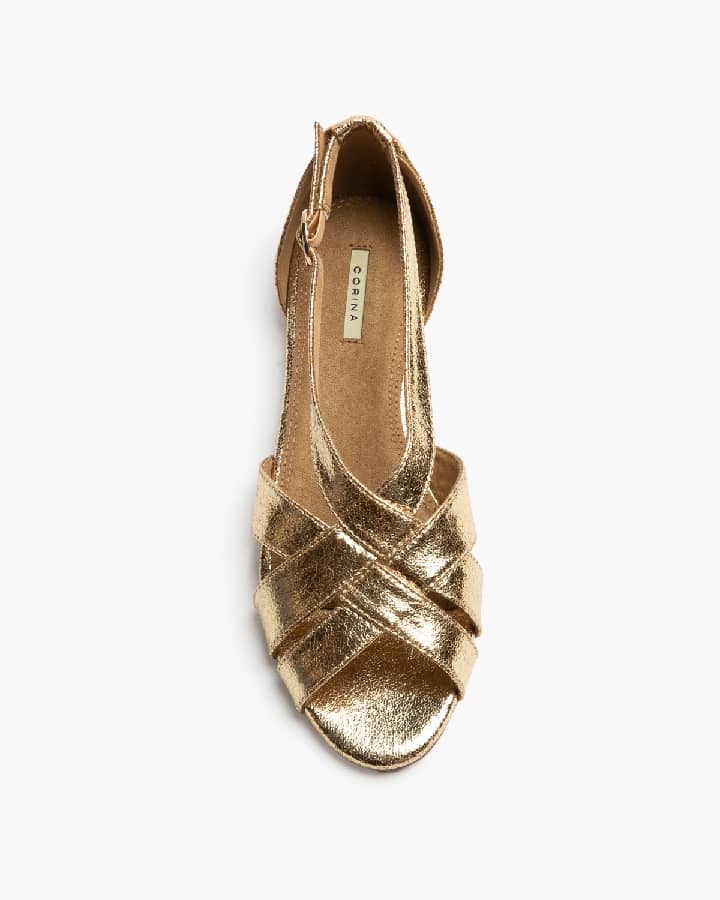Sandália rasa entrelaçado dourado