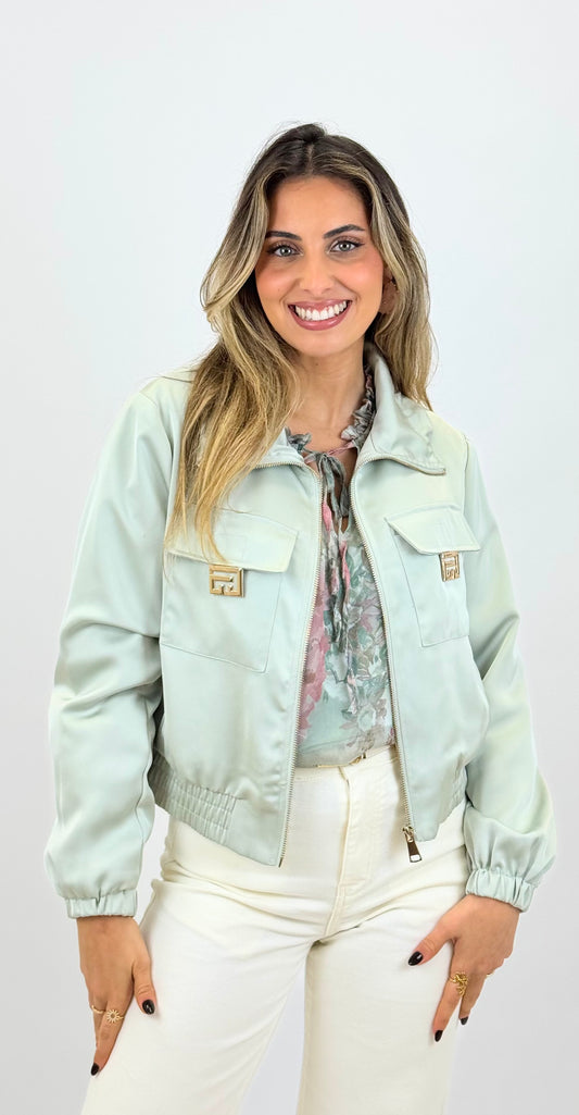Bomber acetinado verde-água