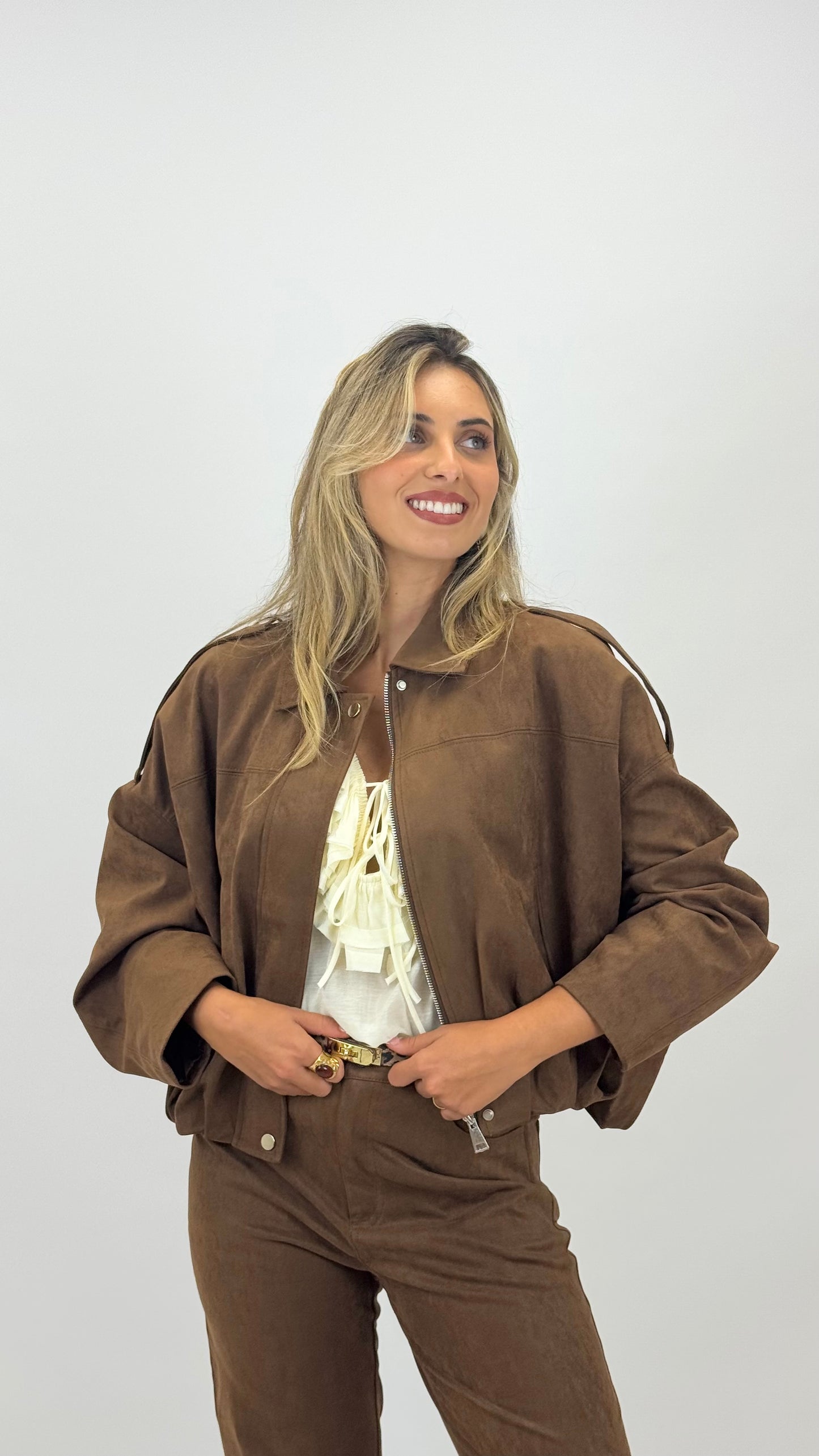Blusão estilo camurça camel