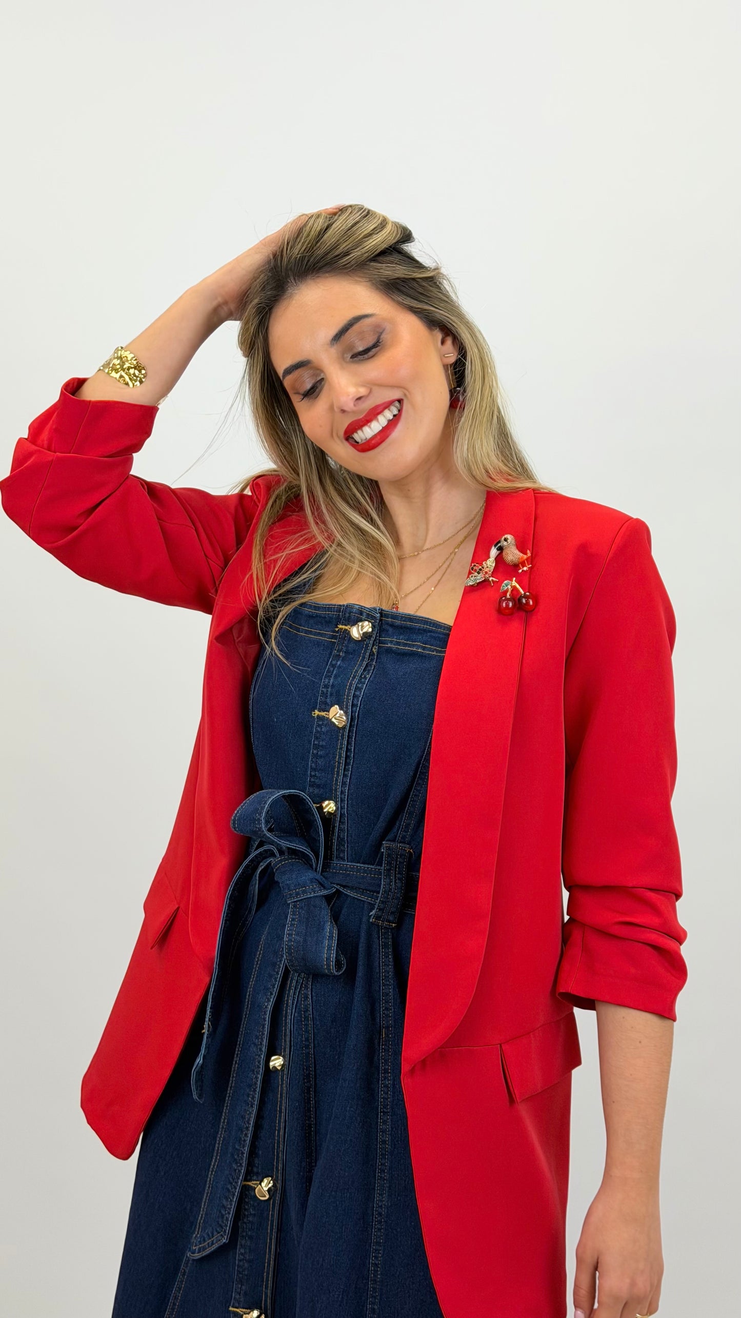 Blazer meia-estação vermelho