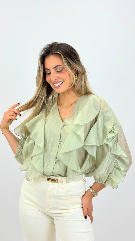 Blusa com folhos verde-claro