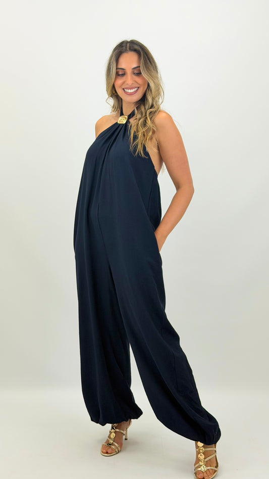 Macacão calça bombacha azul-marinho