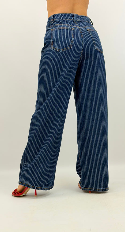 Calças wide-leg ganga com risquinha