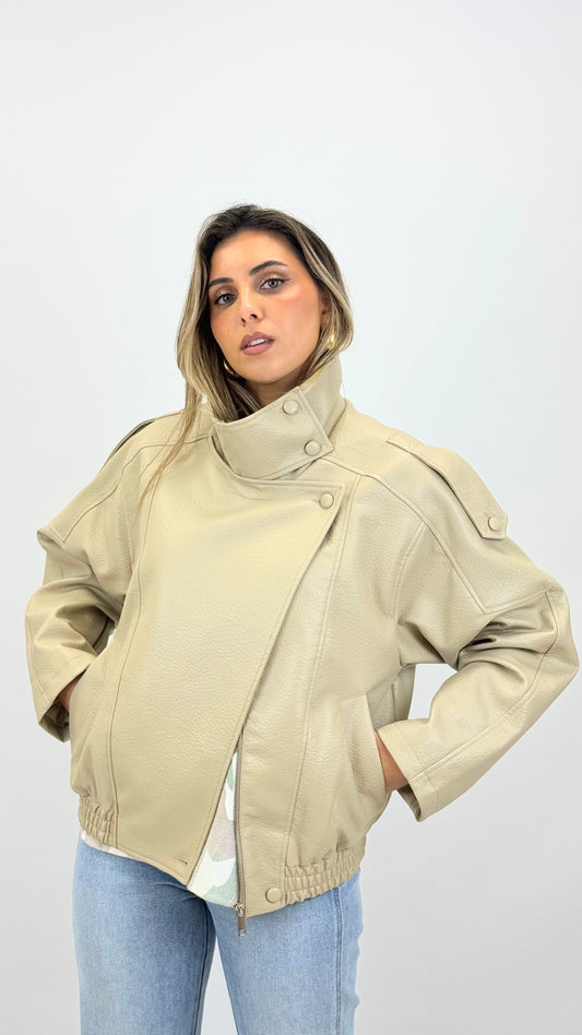 Blusão/biker eco-pele bege