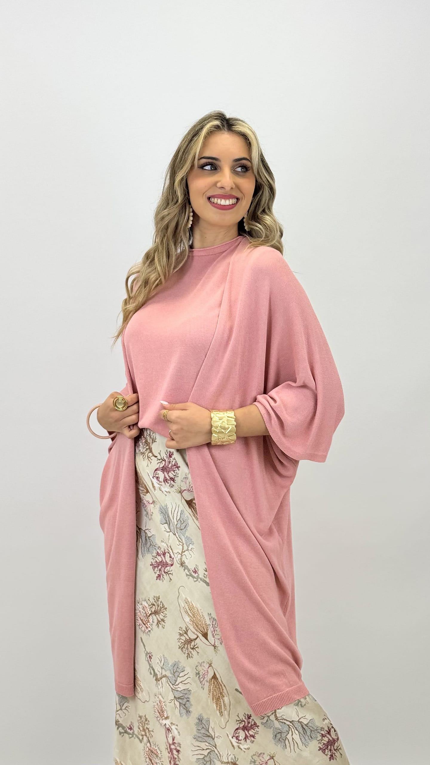Casaco malha estilo kimono rosa