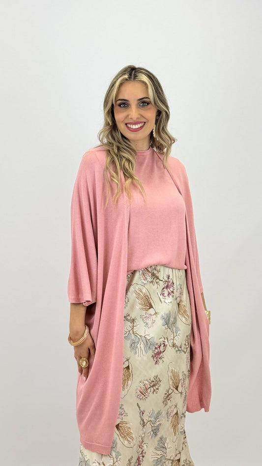 Casaco malha estilo kimono rosa