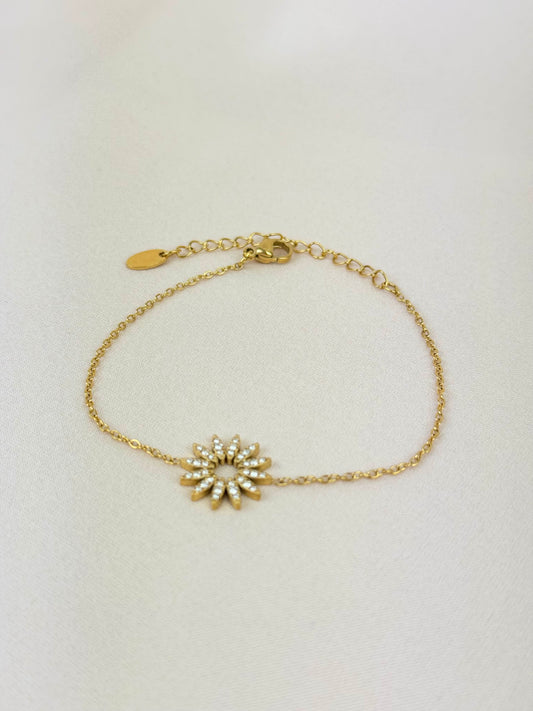 Pulseira flor dourada com brilhantes