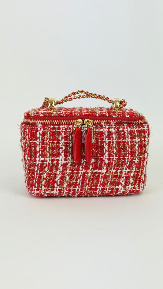 Carteira pequena tweed vermelho e creme