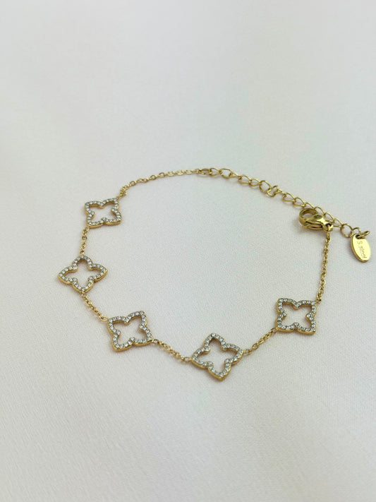 Pulseira flores quatro pétalas brilhantes