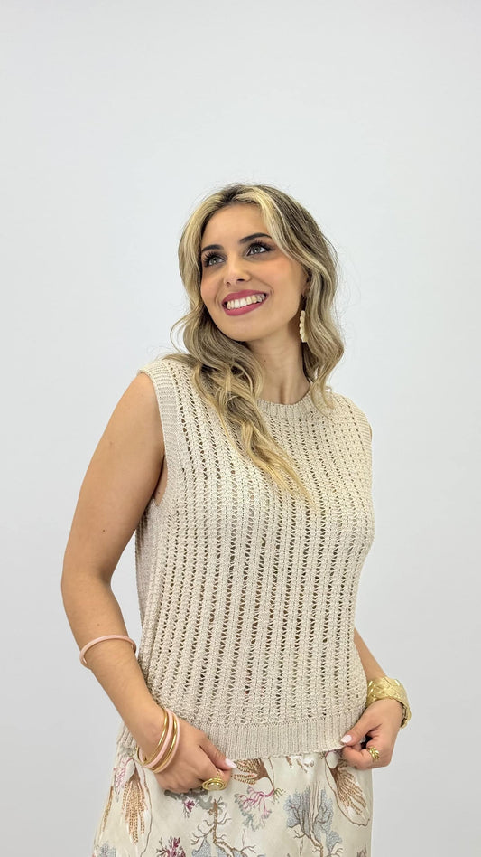 Top croché bege-areia