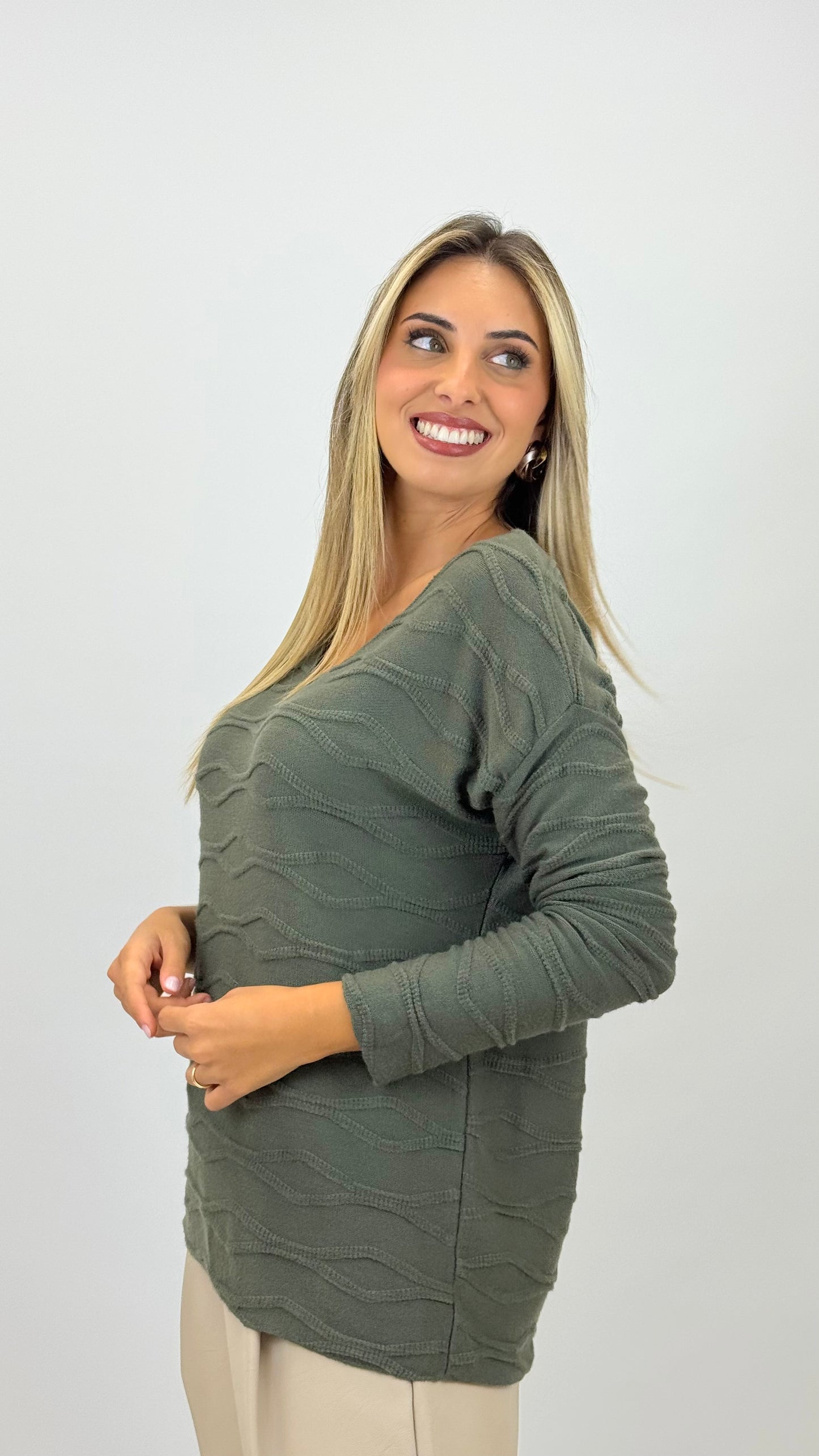 Camisola malha básica efeito ondinhas verde