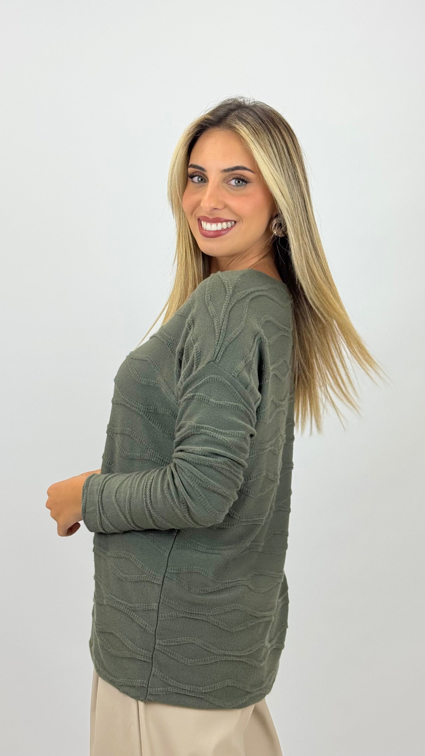 Camisola malha básica efeito ondinhas verde