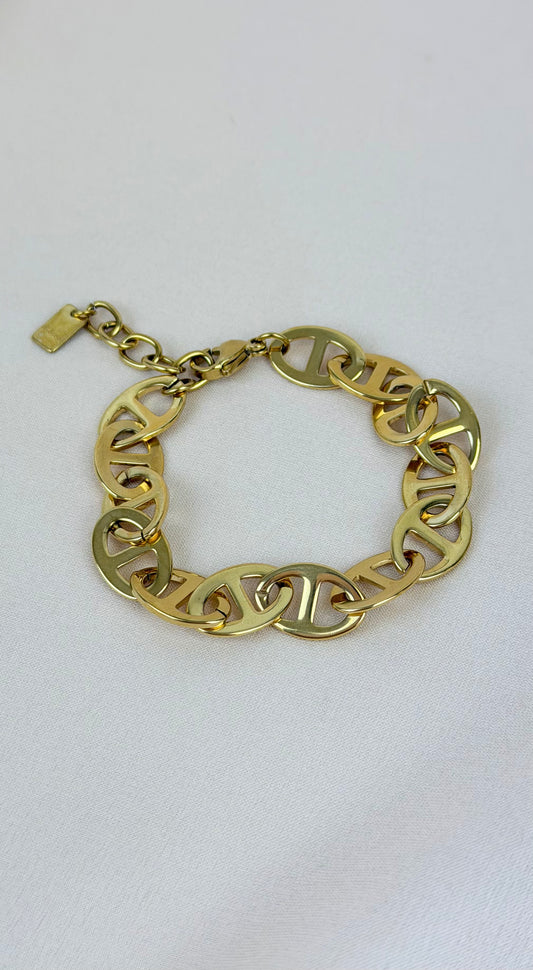 Pulseira aço dourado motivos geométricos