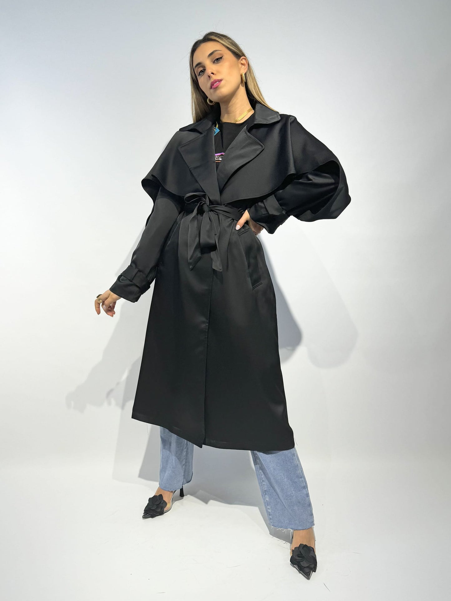 Gabardine acetinada preta