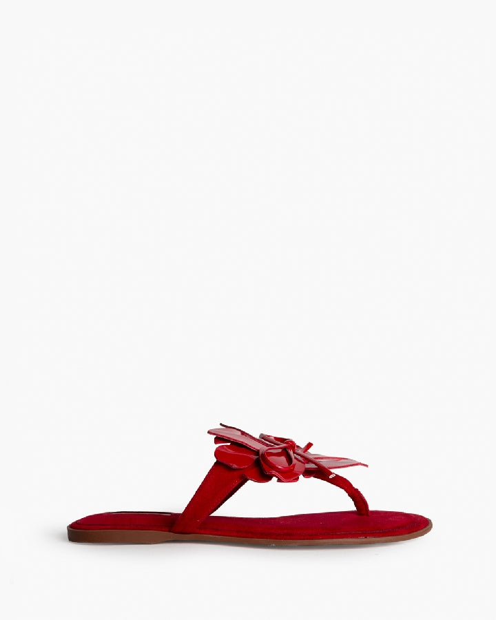 Sandália/chinelo com flor vermelho