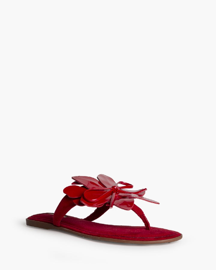 Sandália/chinelo com flor vermelho