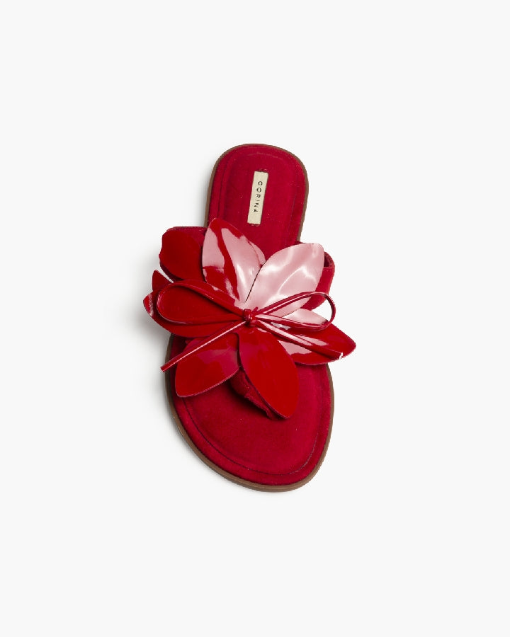 Sandália/chinelo com flor vermelho