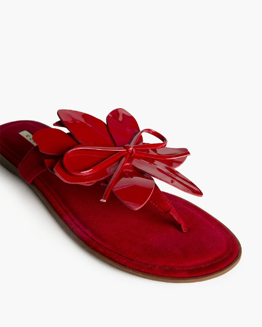 Sandália/chinelo com flor vermelho