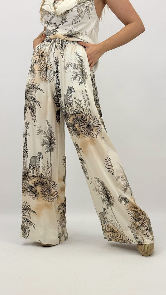 Pantalona estampado tropical tons terra