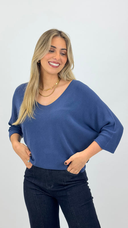 Camisola malha básica azul-marinho hover