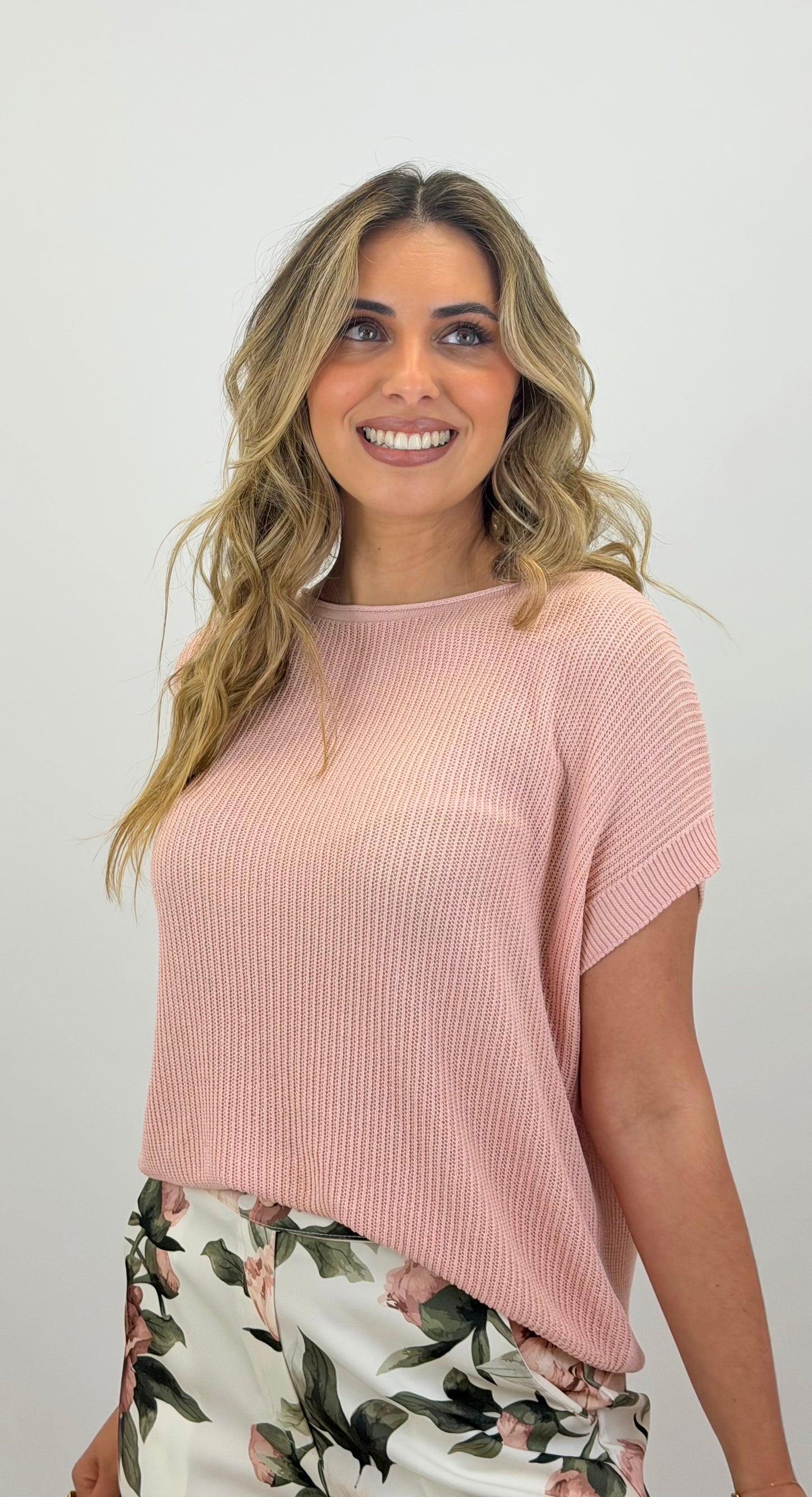 Camisola/t-shirt malha canelada rosa