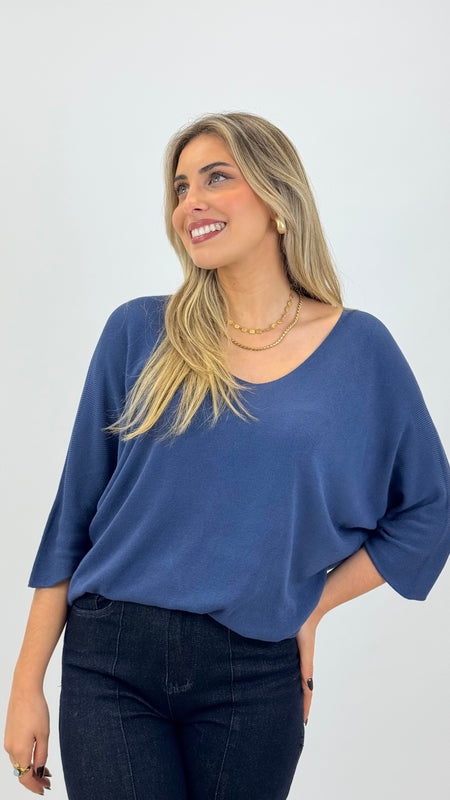 Camisola malha básica azul-marinho