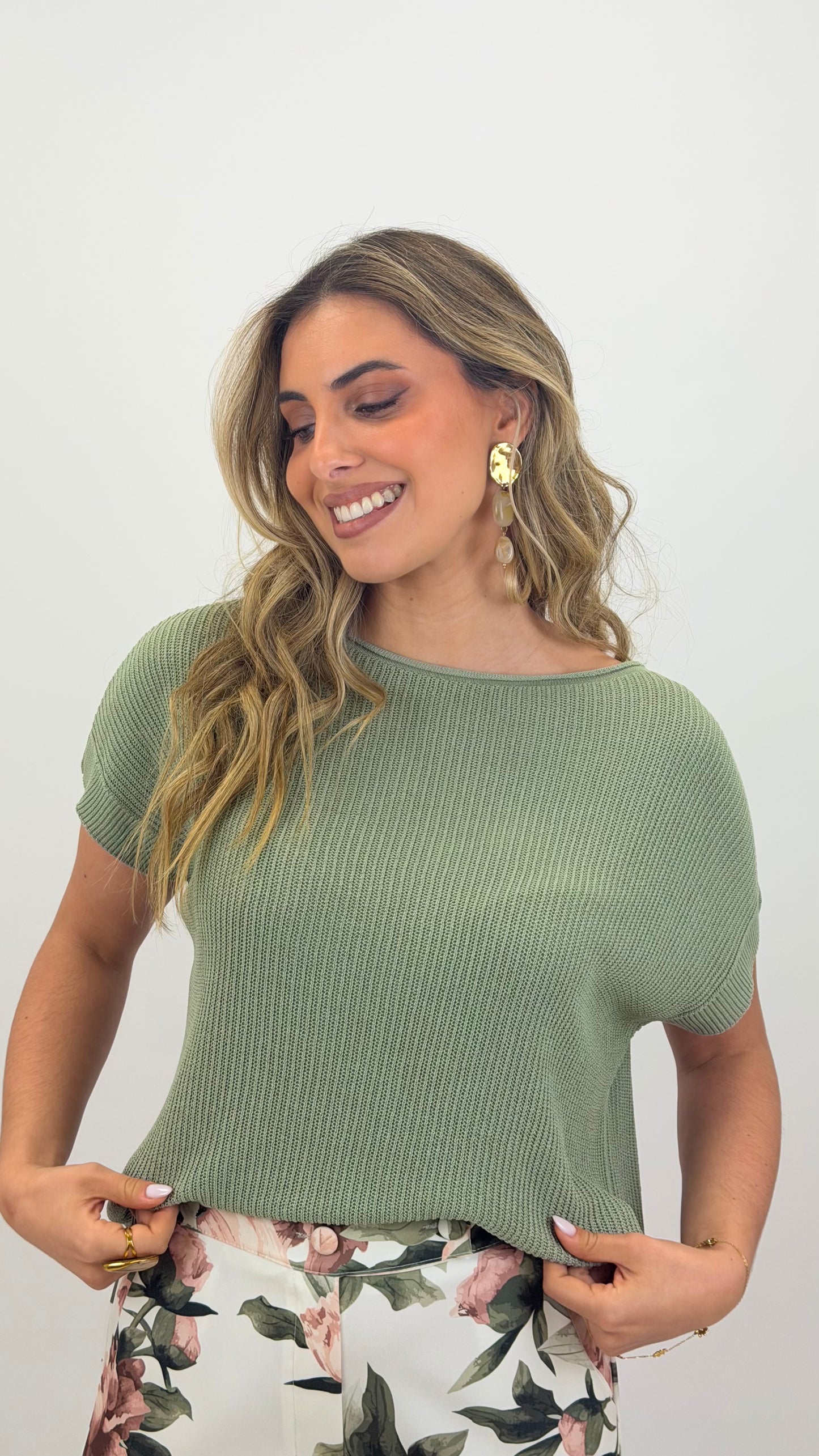 Camisola/t-shirt malha canelada verde