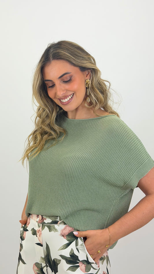 Camisola/t-shirt malha canelada verde