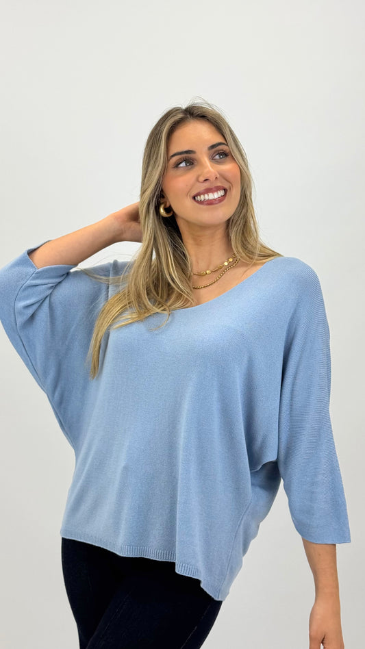 Camisola malha básica azul-celeste